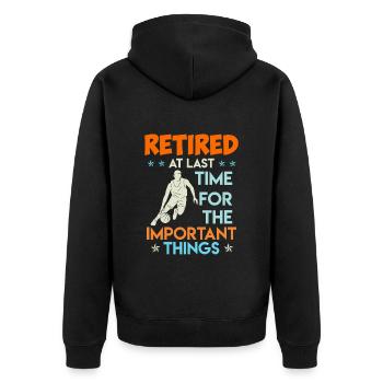 Basketballer in Rente Ruhestand Basketball Rente - Unisex Premium Bio Zip Hoodie - Schwarz - Hinten - Nico (187cm)