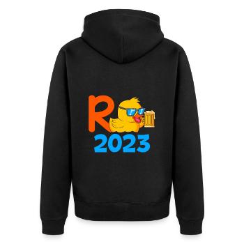 R Ente 2023 Rente 2023 Pensionierung Ruhestand - Unisex Premium Bio Zip Hoodie - Schwarz - Hinten - Nico (187cm)
