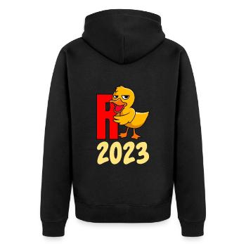 Rente 2023 R-Ente Pensionierung Ruhestand - Unisex Premium Bio Zip Hoodie - Schwarz - Hinten - Nico (187cm)