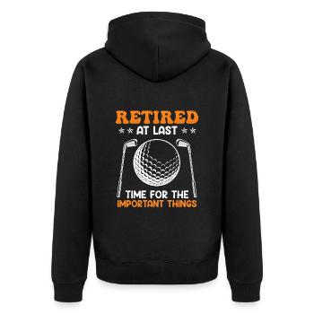 Golfer in Rente Zeit für wichtigen Dinge - Unisex Premium Bio Zip Hoodie - Schwarz - Hinten - Nico (187cm)