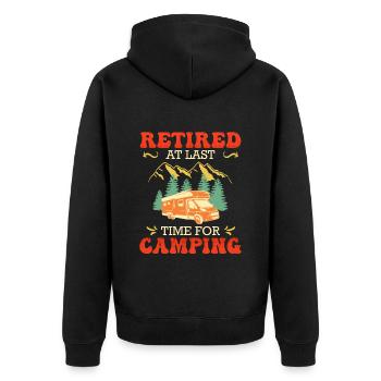 Renteneintritt endlich Zeit zum Campen - Unisex Premium Bio Zip Hoodie - Schwarz - Hinten - Nico (187cm)