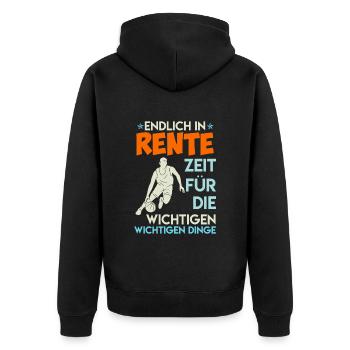 Basketballer in Rente Ruhestand Basketball Rente - Unisex Premium Bio Zip Hoodie - Schwarz - Hinten - Nico (187cm)