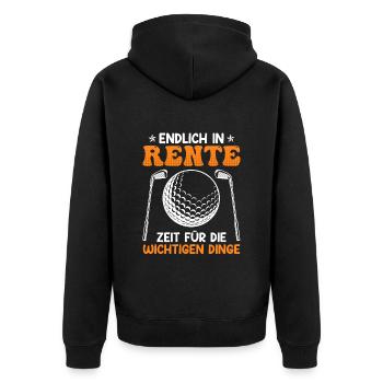 Golfer in Rente Zeit für wichtigen Dinge - Unisex Premium Bio Zip Hoodie - Schwarz - Hinten - Nico (187cm)
