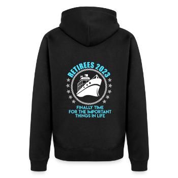 Pensioner 2023 boater skipper retirement - Unisex Premium Organic Zip Hoodie - black - Back - Nico (187cm)