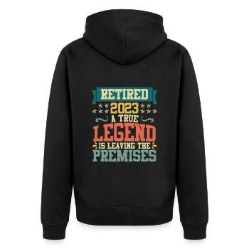 Rentner 2023 Legende verlässt das Gelände - Unisex Premium Bio Zip Hoodie - Schwarz - Hinten - Nico (187cm)