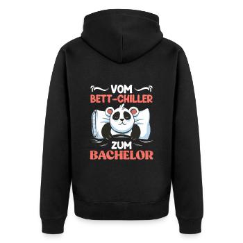 Vom Bett Chiller zum Bachelor 2023 - Unisex Premium Bio Zip Hoodie - Schwarz - Hinten - Nico (187cm)