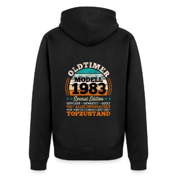 40. Geburtstag Oldtimer 1983 40 Jahre - Unisex Premium Bio Zip Hoodie - Schwarz - Hinten - Nico (187cm)