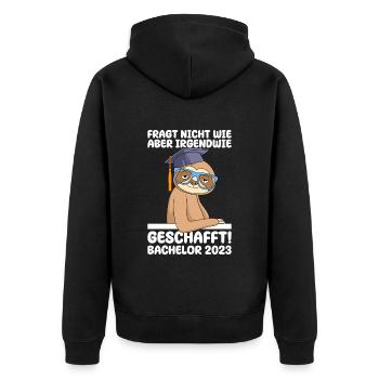 Irgendwie den Bachelor 2023 geschafft - Unisex Premium Bio Zip Hoodie - Schwarz - Hinten - Nico (187cm)