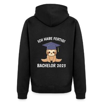 Ich habe fertig Bachelor 2023 Bachelorabschluss - Unisex Premium Bio Zip Hoodie - Schwarz - Hinten - Nico (187cm)