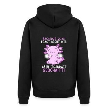 Bachelor 2023 irgendwie geschafft - Unisex Premium Bio Zip Hoodie - Schwarz - Hinten - Nico (187cm)