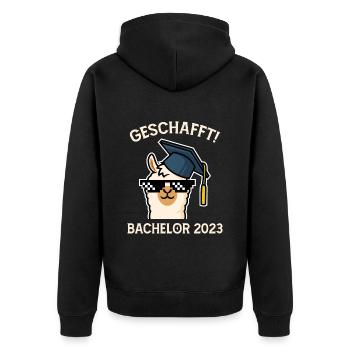 Bachelor 2023 geschafft Bachelor Abschluss - Unisex Premium Bio Zip Hoodie - Schwarz - Hinten - Nico (187cm)