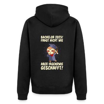 Irgendwie den Bachelor 2023 geschafft - Unisex Premium Bio Zip Hoodie - Schwarz - Hinten - Nico (187cm)