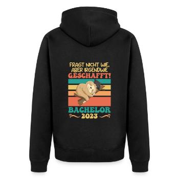 Bachelor 2023 irgendwie geschafft - Unisex Premium Bio Zip Hoodie - Schwarz - Hinten - Nico (187cm)