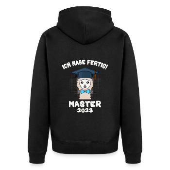 Master 2023 ich habe fertig Master Abschluss 2023 - Unisex Premium Bio Zip Hoodie - Schwarz - Hinten - Nico (187cm)