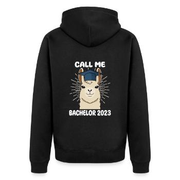 Call me Bachelor 2023 - Unisex Premium Organic Zip Hoodie - black - Back - Nico (187cm)