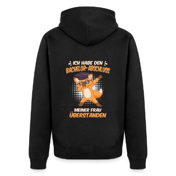 Bachelor Abschluss meiner Frau überstanden - Unisex Premium Bio Zip Hoodie - Schwarz - Hinten - Nico (187cm)