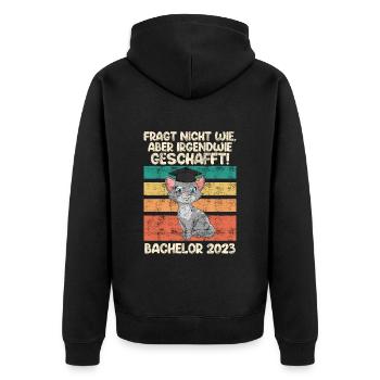 Bachelor 2023 irgendwie geschafft Bachelor - Unisex Premium Bio Zip Hoodie - Schwarz - Hinten - Nico (187cm)