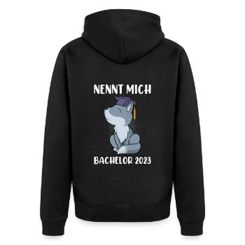 Nennt mich Bachelor 2023 Bachelor Abschluss - Unisex Premium Bio Zip Hoodie - Schwarz - Hinten - Nico (187cm)