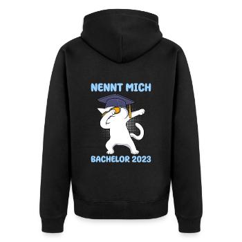 Nennt mich Bachelor 2023 Bachelor Abschluss - Unisex Premium Bio Zip Hoodie - Schwarz - Hinten - Nico (187cm)