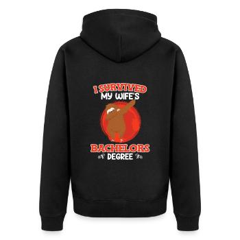 Bachelor 2023 Abschluss meiner Frau überlebt - Unisex Premium Bio Zip Hoodie - Schwarz - Hinten - Nico (187cm)