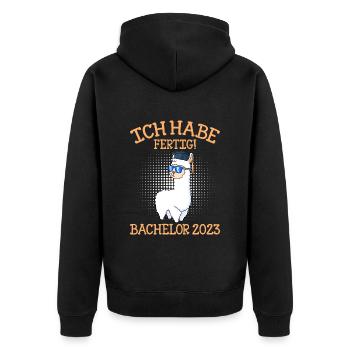 Ich habe fertig Bachelor 2023 Bachelor Abschluss - Unisex Premium Bio Zip Hoodie - Schwarz - Hinten - Nico (187cm)