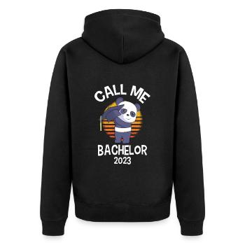 Call me Bachelor 2023 - Unisex Premium Organic Zip Hoodie - black - Back - Nico (187cm)