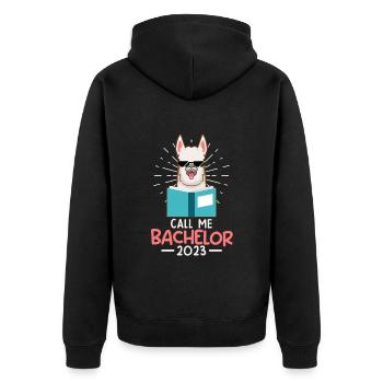 Call me Bachelor 2023 Bachelor Degree - Unisex Premium Organic Zip Hoodie - black - Back - Nico (187cm)