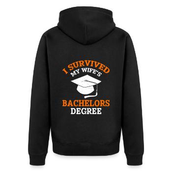 Überlebt Meine Frau hat einen Bachelor Abschluss - Unisex Premium Bio Zip Hoodie - Schwarz - Hinten - Nico (187cm)
