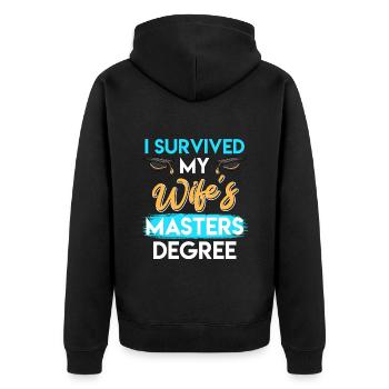 Survived Meine Frau hat einen Master Abschluss - Unisex Premium Bio Zip Hoodie - Schwarz - Hinten - Nico (187cm)