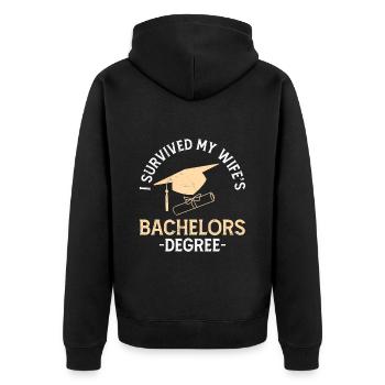 Überlebt Meine Frau hat einen Bachelor Abschluss - Unisex Premium Bio Zip Hoodie - Schwarz - Hinten - Nico (187cm)