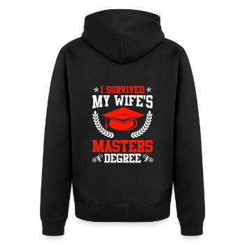 Survived Meine Frau hat einen Master Abschluss - Unisex Premium Bio Zip Hoodie - Schwarz - Hinten - Nico (187cm)