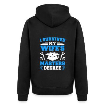 Überlebt meine Frau hat einen Master Abschluss - Unisex Premium Bio Zip Hoodie - Schwarz - Hinten - Nico (187cm)