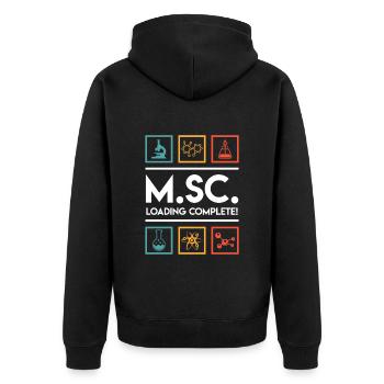 Master Abschluss endlich fertig Master of Science - Unisex Premium Bio Zip Hoodie - Schwarz - Hinten - Nico (187cm)