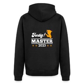 Ich bin fertig Studium 2023 Master Abschluss - Unisex Premium Bio Zip Hoodie - Schwarz - Hinten - Nico (187cm)
