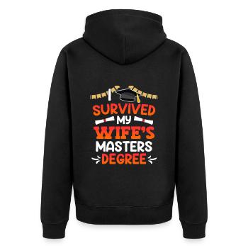 Überlebt meine Frau hat einen Master Abschluss - Unisex Premium Bio Zip Hoodie - Schwarz - Hinten - Nico (187cm)