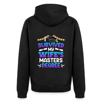Überlebt meine Frau hat einen Master Abschluss - Unisex Premium Bio Zip Hoodie - Schwarz - Hinten - Nico (187cm)