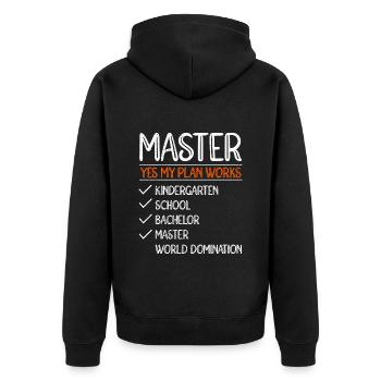 My Plan Goes to World Domination Master's Degree - Unisex Premium Organic Zip Hoodie - black - Back - Nico (187cm)