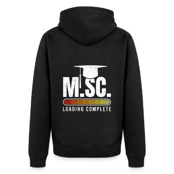 M.Sc complete Masterabschluss Master of Science - Unisex Premium Bio Zip Hoodie - Schwarz - Hinten - Nico (187cm)