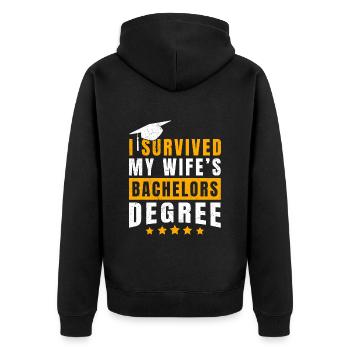 Überlebt Meine Frau hat einen Bachelor Abschluss - Unisex Premium Bio Zip Hoodie - Schwarz - Hinten - Nico (187cm)