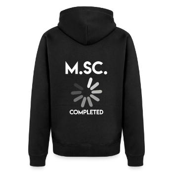Master Abschluss fertig Master of Science - Unisex Premium Bio Zip Hoodie - Schwarz - Hinten - Nico (187cm)