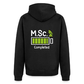 M.Sc completed Master Abschluss Master of Science - Unisex Premium Bio Zip Hoodie - Schwarz - Hinten - Nico (187cm)