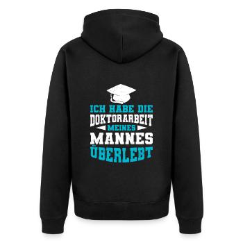 Überlebt Mein Mann hat einen Doktor Doktortitel - Unisex Premium Bio Zip Hoodie - Schwarz - Hinten - Nico (187cm)