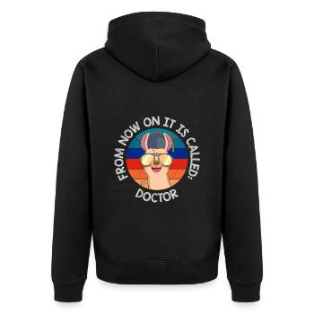 Ab jetzt heißt es Herr Doktor Doktortitel - Unisex Premium Bio Zip Hoodie - Schwarz - Hinten - Nico (187cm)