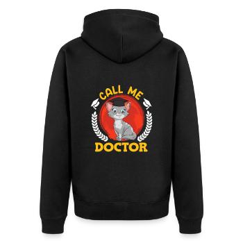 Nenn mich Doktor Ich habe einen Doktortitel - Unisex Premium Bio Zip Hoodie - Schwarz - Hinten - Nico (187cm)