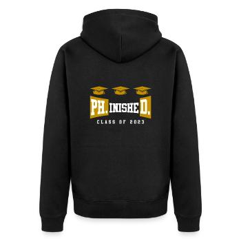 Phinished Ph.D Abschluss 2023 Doktor Doktortitel - Unisex Premium Bio Zip Hoodie - Schwarz - Hinten - Nico (187cm)