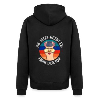 Ab jetzt heißt es Herr Doktor Doktortitel - Unisex Premium Bio Zip Hoodie - Schwarz - Hinten - Nico (187cm)