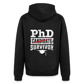 Ph.D Überlebt Ich habe einen Doktor Doktortitel - Unisex Premium Bio Zip Hoodie - Schwarz - Hinten - Nico (187cm)