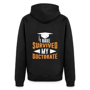 Ph.D Überlebt Ich habe einen Doktor Doktortitel - Unisex Premium Bio Zip Hoodie - Schwarz - Hinten - Nico (187cm)