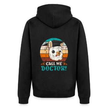 Nenn mich Doktor Ich habe einen Doktortitel - Unisex Premium Bio Zip Hoodie - Schwarz - Hinten - Nico (187cm)