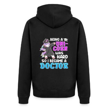 Einhorn zu sein war schwer Doktor Doktortitel - Unisex Premium Bio Zip Hoodie - Schwarz - Hinten - Nico (187cm)